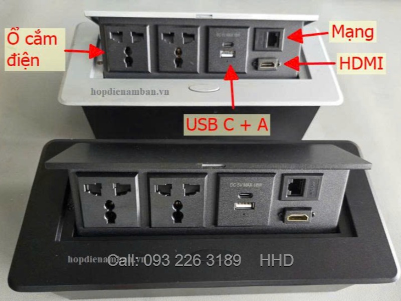 Ổ Điện Âm Bàn Có USB Type C, HDMI, Mạng LAN